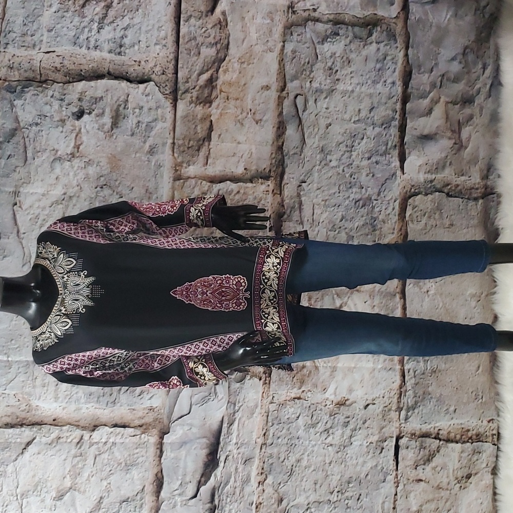 Bohemian Long-Sleeve Tunic Top.